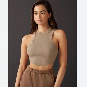 Joah Brown Taupe Ribbed Crop Top